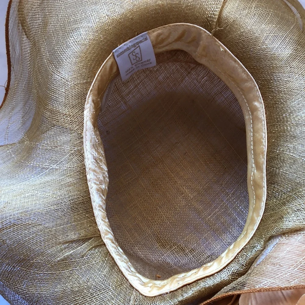 Something Special Sinamay gold Straw Wide Brimmed Fancy Summer Hat Large flower - Picture 8 of 12